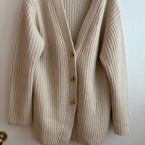 Vince Cream Ribbed Knit Cardigan